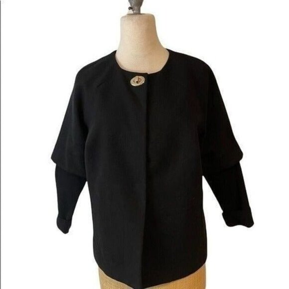 Chico's Black Double Layer Jacket Gold Turnlock Clasp Medium - Picture 1 of 4
